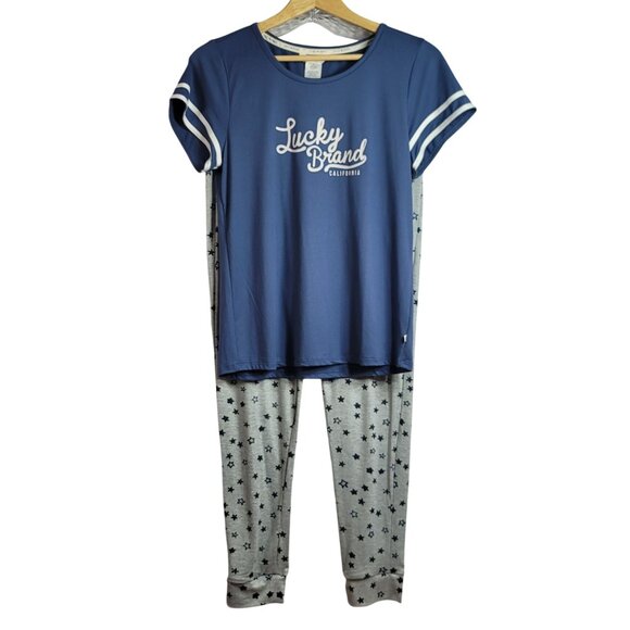 Lucky Brand Other - Lucky Brand 2 Piece Pajama Set Blue Gray Small Short Sleeve Top Long Pants Stars